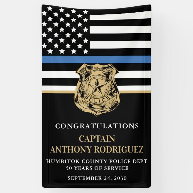 Police Retirement Thin Blue Line Law Enforcement Banner (Vertical)