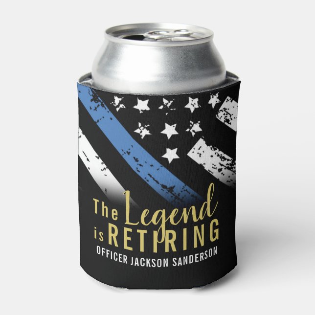 Police Retirement Thin Blue Line Law Enforcement Can Cooler (Can Front)