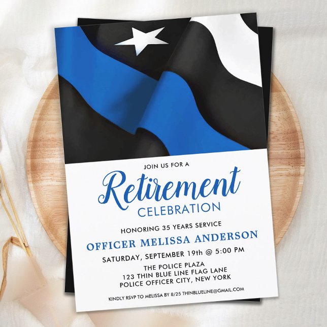 Police Retirement Thin Blue Line Law Enforcement Invitation (Creator Uploaded)