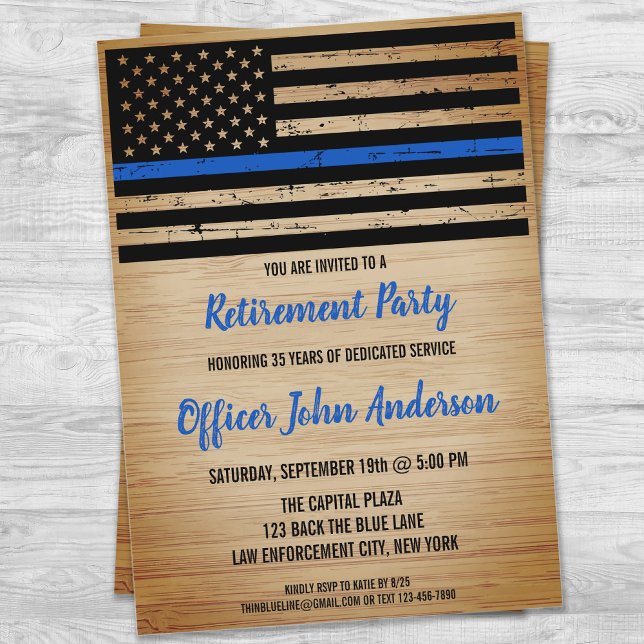 Police Retirement Thin Blue Line Law Enforcement Invitation (Creator Uploaded)