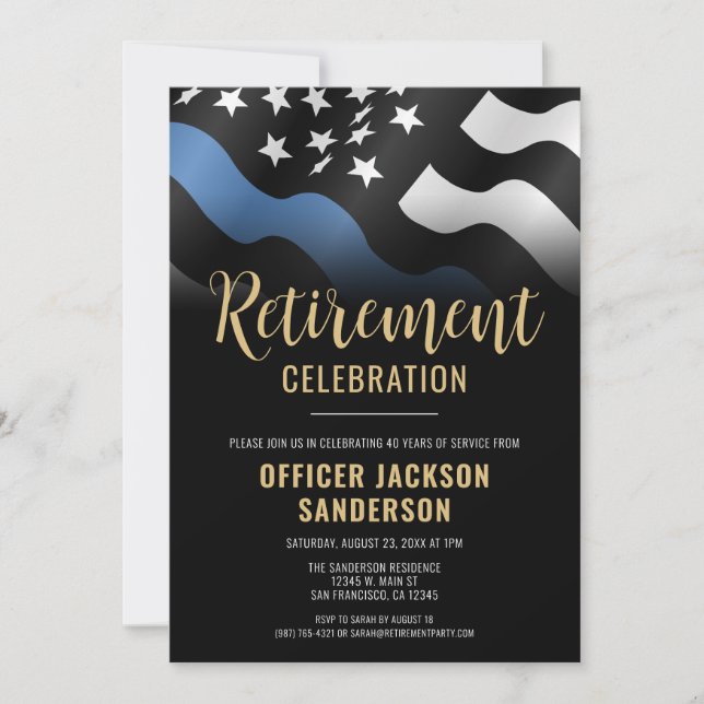 Police Retirement Thin Blue Line Law Enforcement Invitation (Front)