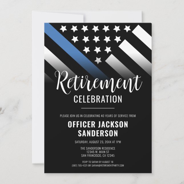 Police Retirement Thin Blue Line Law Enforcement Invitation (Front)