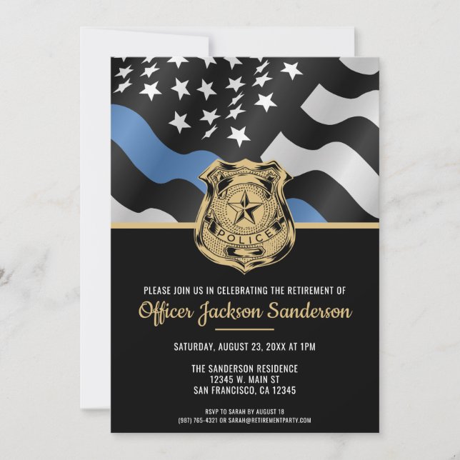 Police Retirement Thin Blue Line Law Enforcement Invitation (Front)