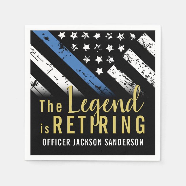 Police Retirement Thin Blue Line Law Enforcement Napkin (Front)