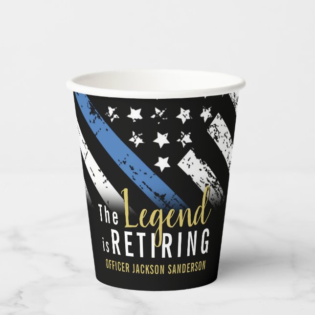 Police Retirement Thin Blue Line Law Enforcement Paper Cups (Front)