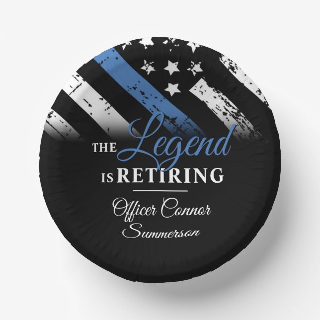 Police Retirement Thin Blue Line Law Enforcement Paper Plate (Front)