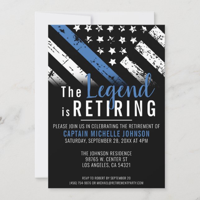 Police Retirement Thin Blue Line Officer Invitation (Front)