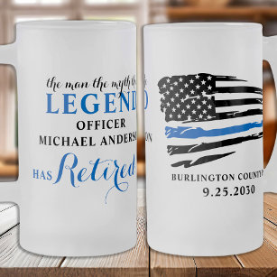 Police Retirement Thin Blue Line Personalised Frosted Glass Beer Mug
