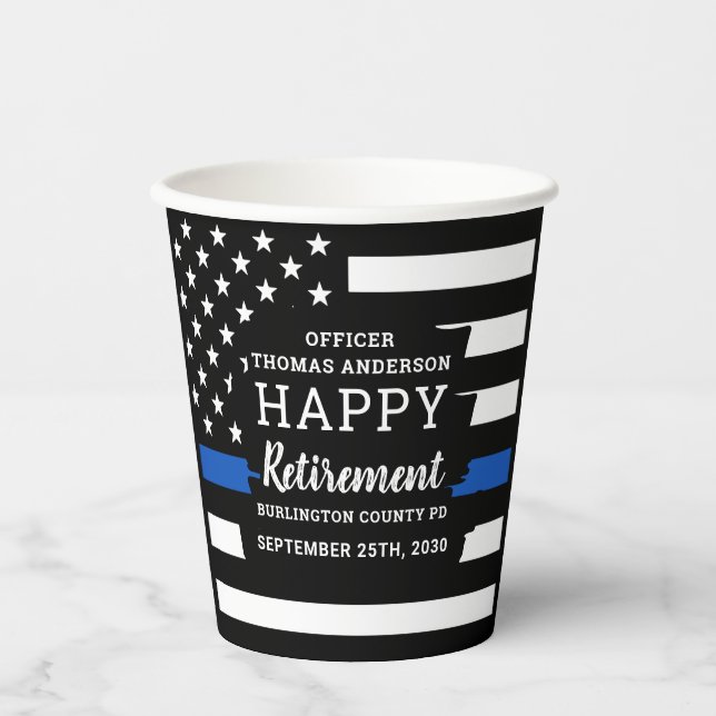 Police Retirement Thin Blue Line Police Flag Paper Cups (Front)