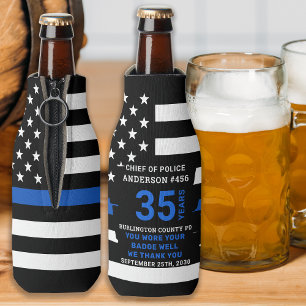 Police Retirement Years Of Service Thin Blue Line Bottle Cooler