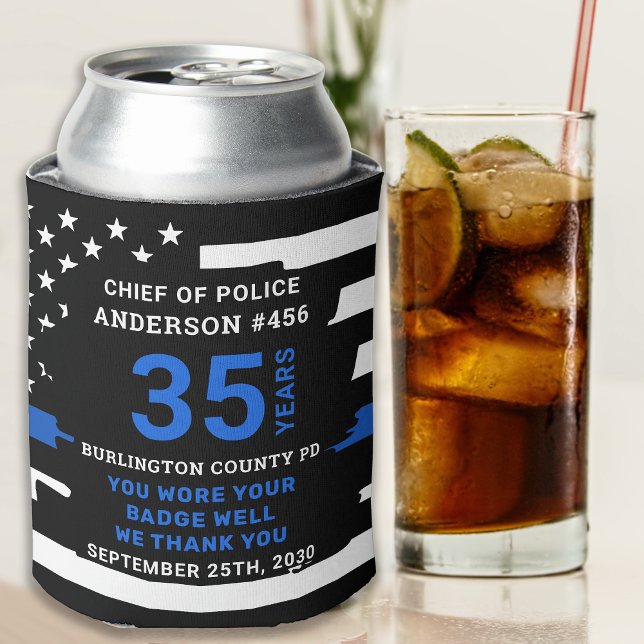 Police Retirement Years Of Service Thin Blue Line Can Cooler (Creator Uploaded)