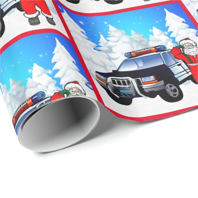 Police Santa Police Car Winter Scene  Christmas Wrapping Paper (Roll Corner)