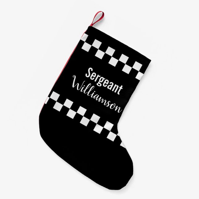 Police Sergeant Black and White Chequerboard Small Christmas Stocking (Front (Hanging))