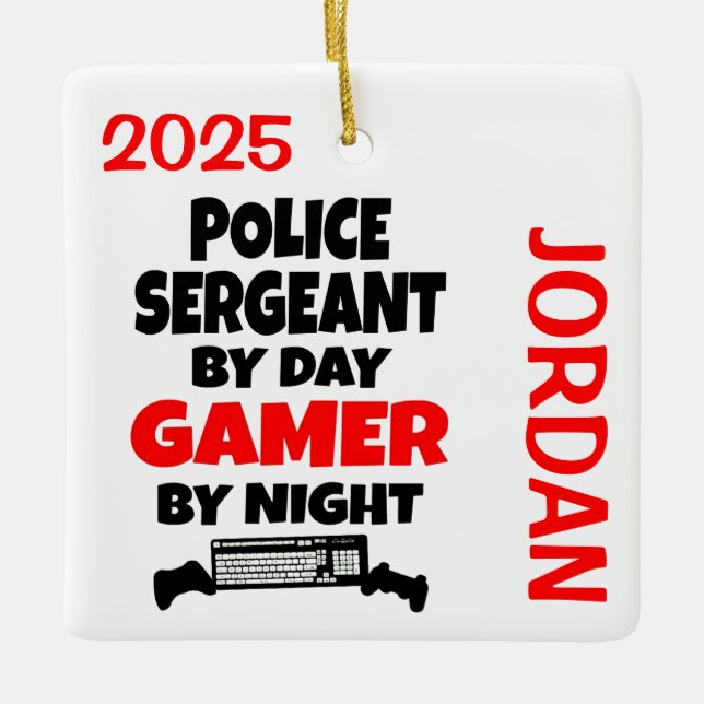Police Sergeant Loves Playing Video Games Ceramic Ornament (Front)