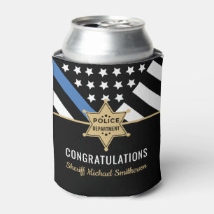 Police Sheriff Retirement Thin Blue Line Flag Can Cooler