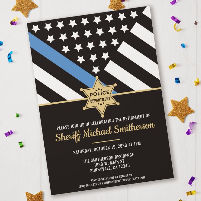 Police Sheriff Retirement Thin Blue Line Flag Invitation (Creator Uploaded)