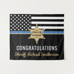 Police Sheriff Retirement Thin Blue Line Flag Tapestry