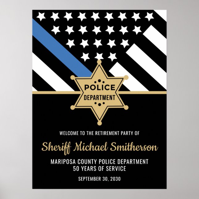 Police Sheriff Retirement Thin Blue Line Welcome Poster (Front)