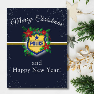 Police Shield Merry Christmas & Happy New Year Postcard
