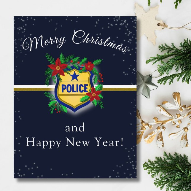 Police Shield Merry Christmas & Happy New Year Postcard (Creator Uploaded)