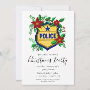 Police Shield with Poinsettia Merry Christmas  Invitation