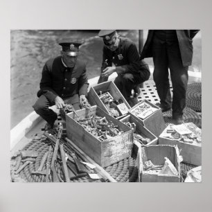 Police Show Gun Stash, 1923. Vintage Photo Poster