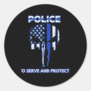 Police Skull Design Tribute With Blue Line  Classic Round Sticker