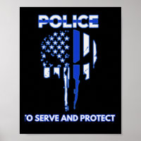 Police Skull Design Tribute With Blue Line