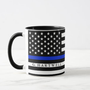 Police Styled American Flag Custom Name Mug