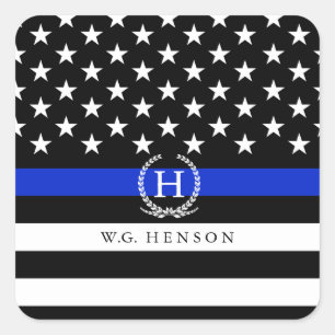 Police Styled American Flag Monogram Decal Square Sticker