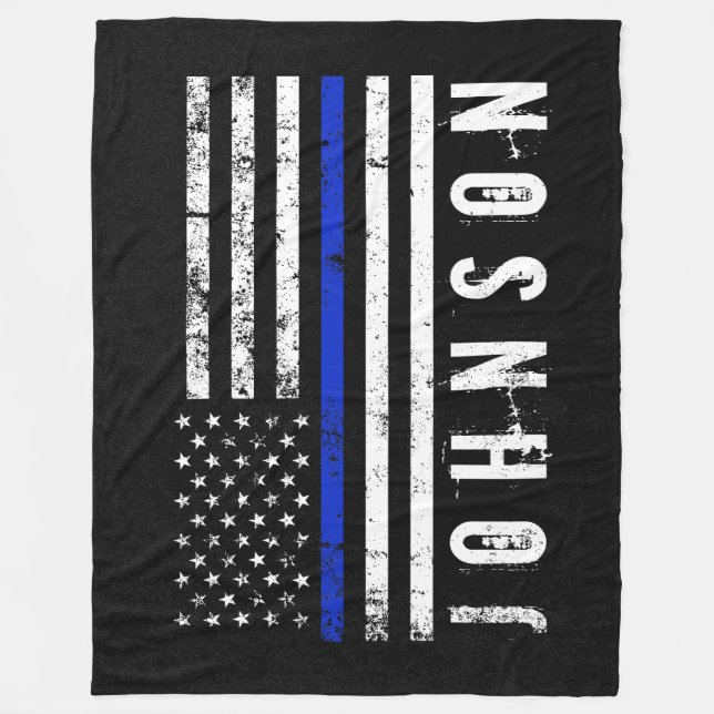 Police Styled Distressed American Flag Custom Fleece Blanket (Front)