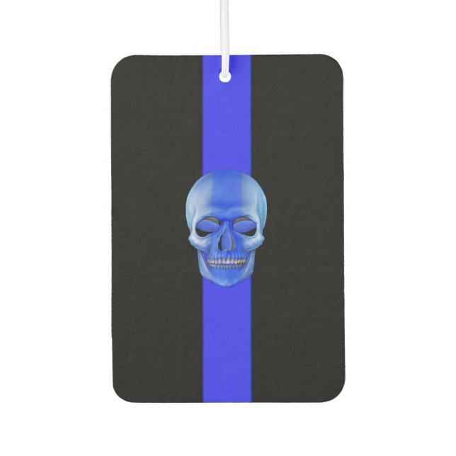 Police Supporter Thin Blue Line Skull Car Air Freshener (Front)