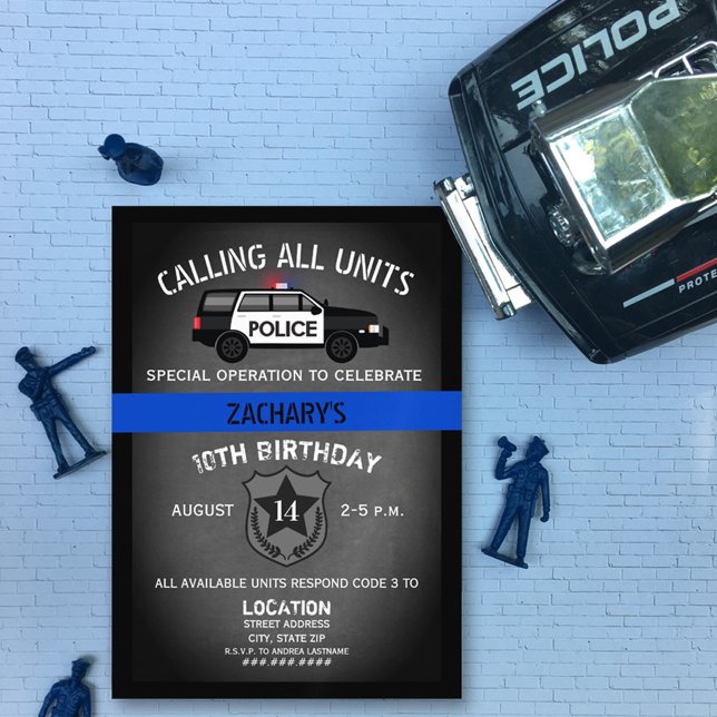 Police SUV Badge Thin Blue Line Birthday Invitation (Creator Uploaded)
