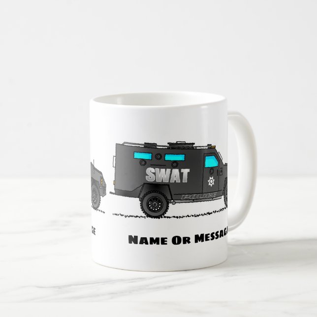 Police SWAT Truck. Personalised Officer Cop Car Coffee Mug (Front Right)