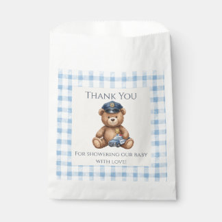 Police Teddy Bear Gingham Baby Shower Favour Bag