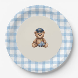 Police Teddy Bear Gingham Baby Shower Plates