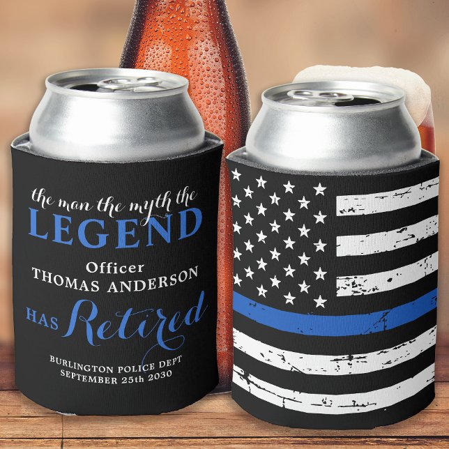 Police The Legend Retired Personalised Blue Line Can Cooler (Creator Uploaded)