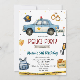 Police theme birthday party invitation