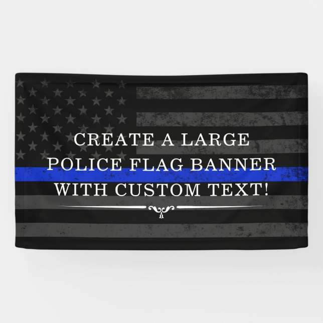 Police Themed American Flag Dark Backdrop Banner (Horizontal)