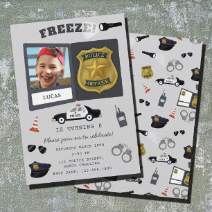 Police Themed Policeman Cop Badge Photo Birthday Invitation