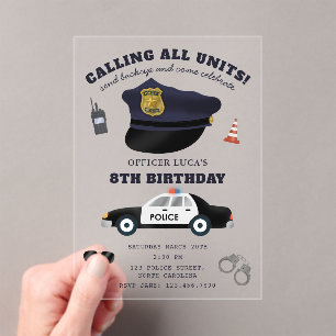 Police Themed Policeman Cop Birthday Party Acrylic Invitations