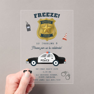 Police Themed Policeman Cop Birthday Party Acrylic Invitations