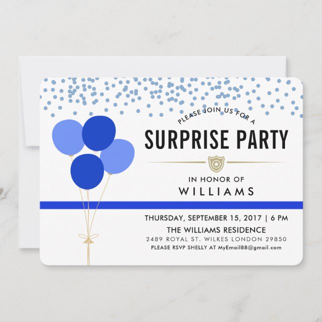 Police Themed Surprise Party Invitation (Front)