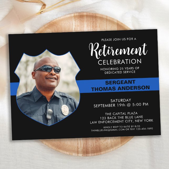 Police Thin Blue Lin Custom Photo Retirement Party Invitation (Creator Uploaded)