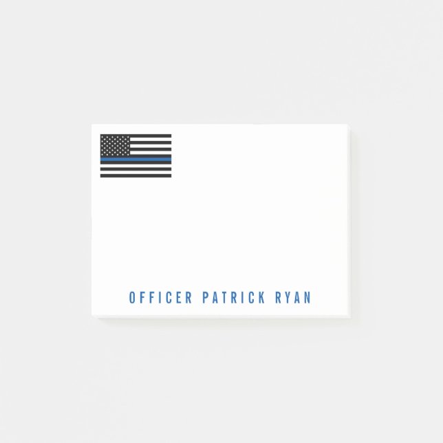 Police Thin Blue Line American Flag Add Name 4 x 3 Post-it Notes (Front)