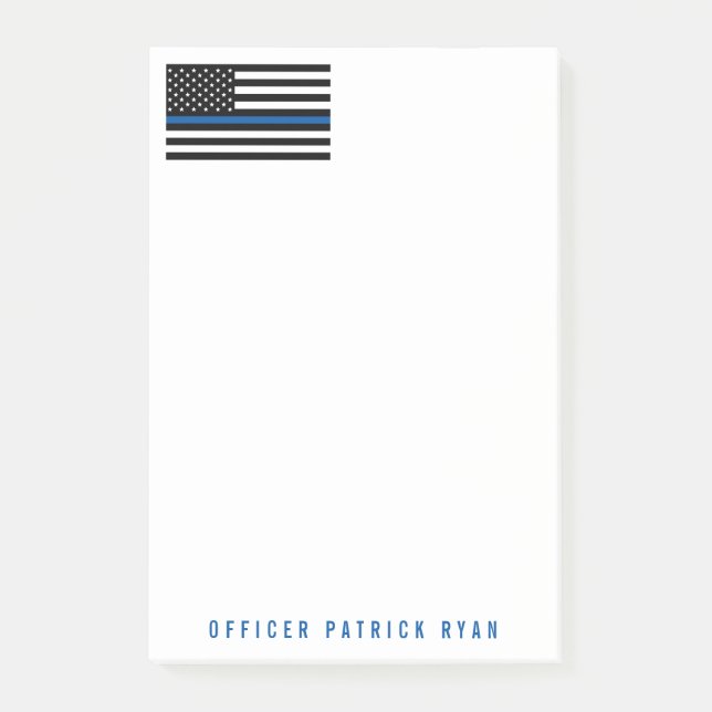 Police Thin Blue Line American Flag Add Name 4 x 6 Post-it Notes (Front)