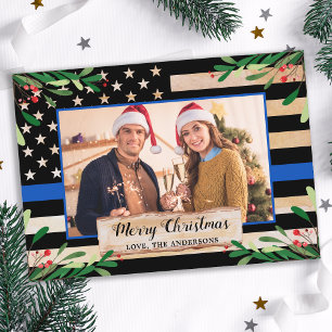 Police Thin Blue Line American Flag Christmas Holiday Card
