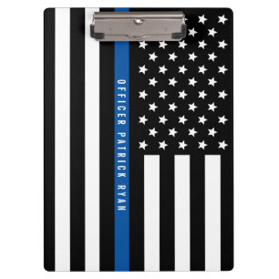 Police Thin Blue Line American Flag Custom Name Clipboard