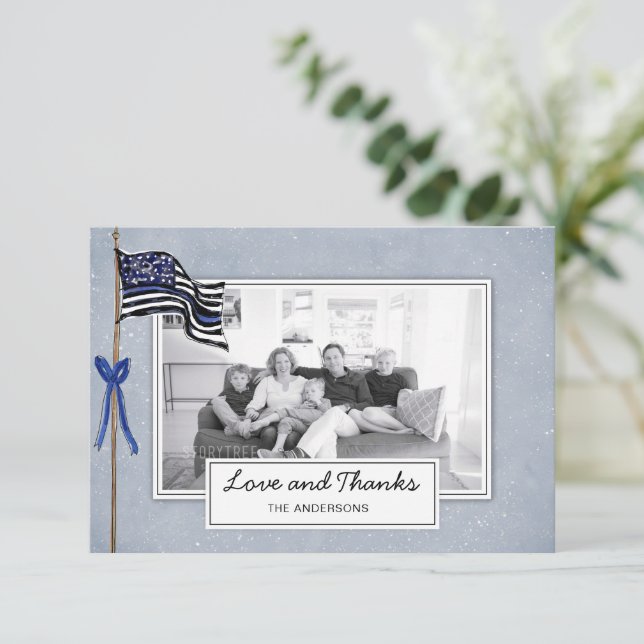Police Thin Blue Line American Flag Family Thank You Card (Standing Front)