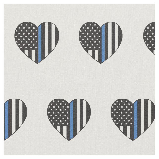 Police Thin Blue Line American Flag Heart Pattern Fabric (Close Up)